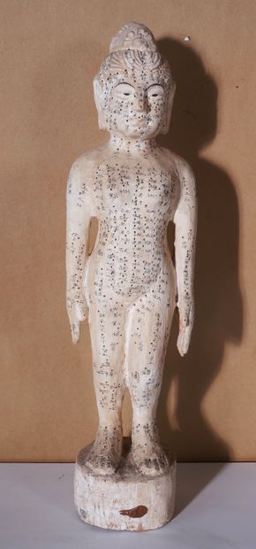 *Statue d'acupuncture en bois laqué blanc,...