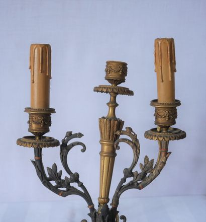 Paire de candélabres en bronze et marbre...
