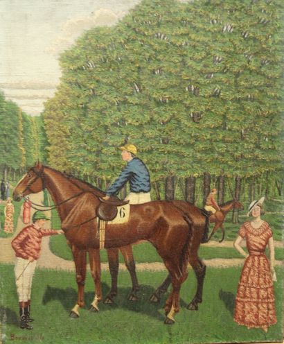 BONNIER (XXème s.)
Jockeys dans un parc
Huile...