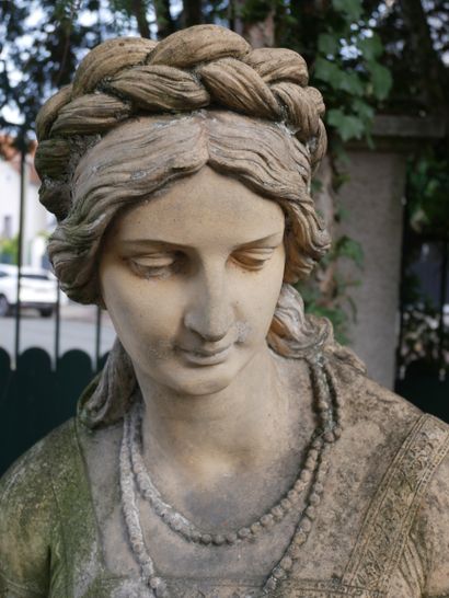 Importante sculpture en terre cuite peinte,...