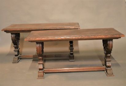 Two rectangular pendant tables in molded...