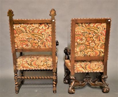 Two molded and carved walnut ceremonial armchairs,...