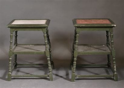 Pair of trapezoidal tables in green lacquered...