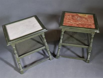 Pair of trapezoidal tables in green lacquered...