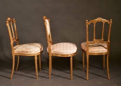 Pair of gilded wood music lounge chairs with...