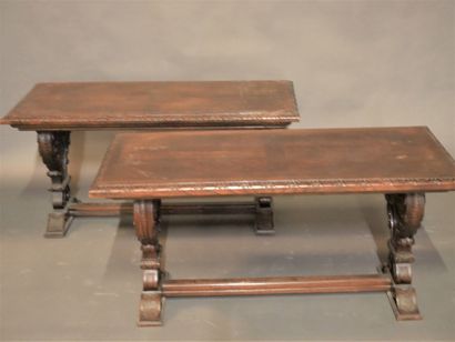 Two rectangular pendant tables in molded...