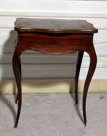 Louis XV-style wood veneer inlaid with flowers,...
