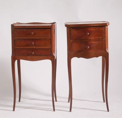Two bedside tables in veneered wood with...