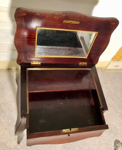 Louis XV-style wood veneer inlaid with flowers,...
