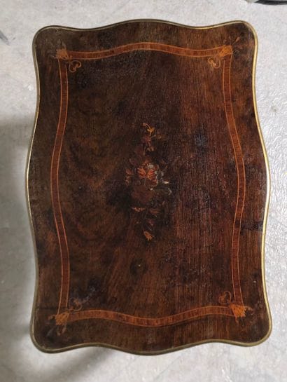 Louis XV-style wood veneer inlaid with flowers,...