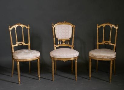 Pair of gilded wood music lounge chairs with...