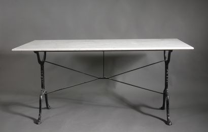 Cast-iron bistro table, white veined marble...