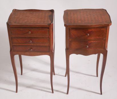 Two bedside tables in veneered wood with...