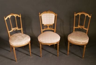 Pair of gilded wood music lounge chairs with...