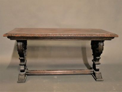 Two rectangular pendant tables in molded...