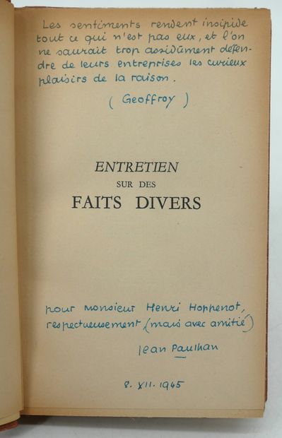 JEAN PAULHAN. 
- Interview on various events....