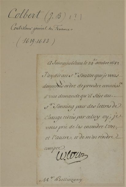 JEAN-BAPTISTE COLBERT. 1619-1683.
Letter...