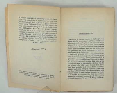 - JACQUES RIVIERE AND ALAIN-FOURNIER. Correspondence....