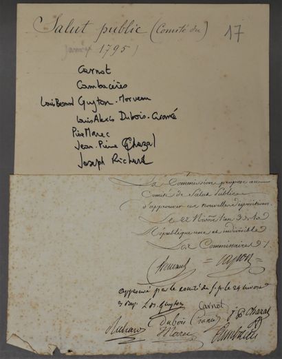 COMITE DE SALUT PUBLIC. January 1795. Autograph...