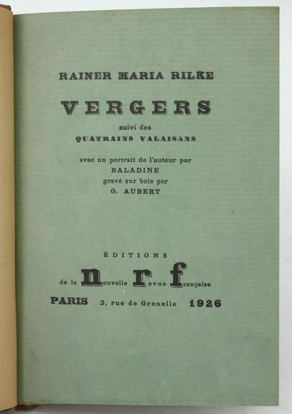 RAINER MARIA RILKE. 
- Les Quatrains valaisans.
Fac...