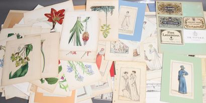 Set of mismatched lithographs and engravings,...