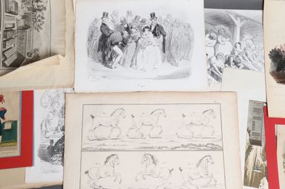 Set of mismatched lithographs and engravings,...