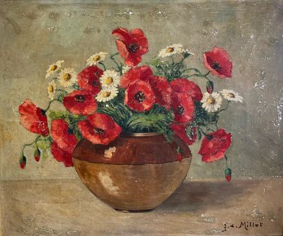 MILLET (20th c.)
Bouquet of anemones in a...