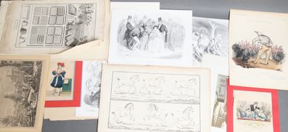 Set of mismatched lithographs and engravings,...