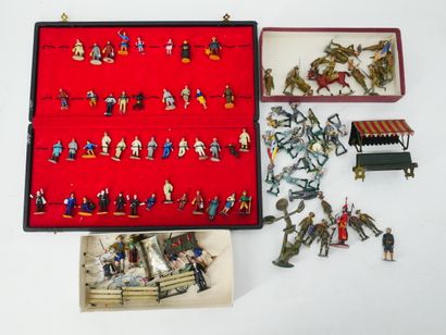 Set of painted lead figurines representing:...