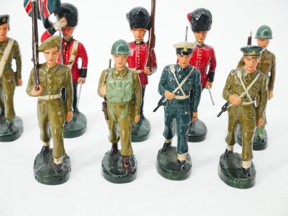 Set of 9 figures in painted composition,...