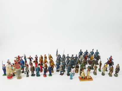 Set of painted lead figurines representing:...