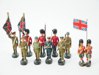 Set of 9 figures in painted composition,...
