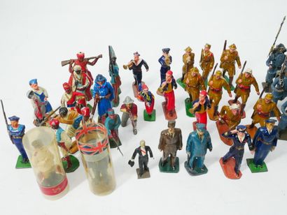Set of painted lead figurines representing:...