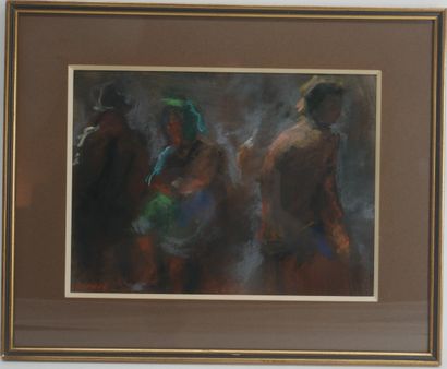Michel LECOQUE (1938-) 
Promeneurs
Pastel...