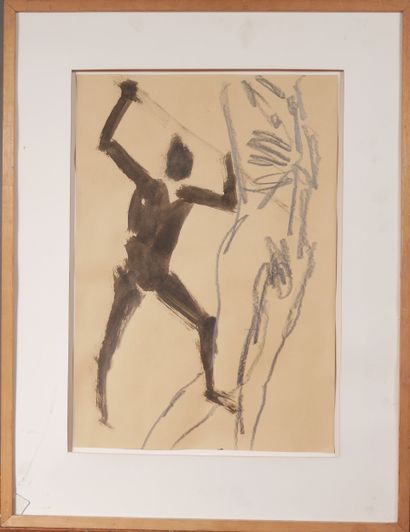 Ecole du XXe siècle 
Guerrier
Aquarelle et...