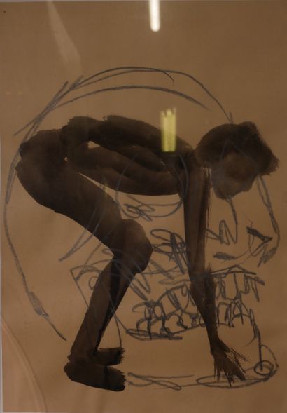Nino LONGOBARDI (1953-1996) 
Personnage s'accroupissant
Lavis...