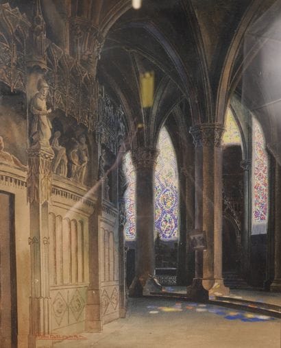 DELPARD, Gaston (XXe siècle) 
Intérieur d’église
Aquarelle...