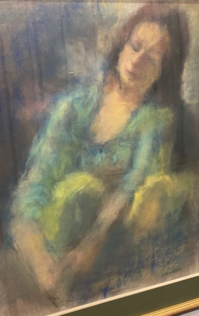 Michel LECOQUE (1938-) 
Femme assise
Pastel...
