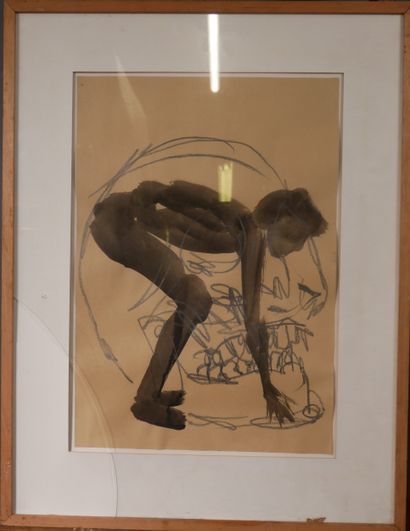 Nino LONGOBARDI (1953-1996) 
Personnage s'accroupissant
Lavis...