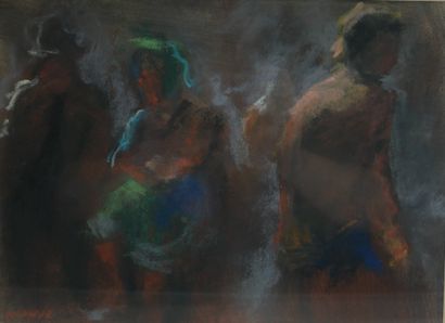 Michel LECOQUE (1938-) 
Promeneurs
Pastel...
