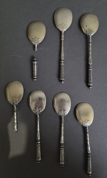 Five silver and 800°/°°° vermeil ice-cream...