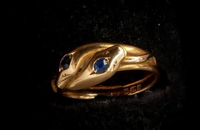 Bague double serpents en or jaune 18k serti...