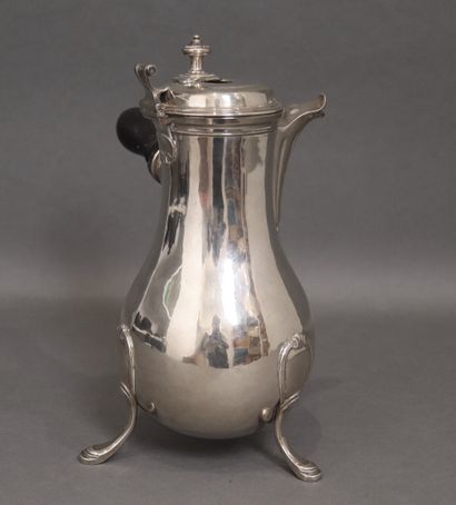 Tripod silver chocolate pot, ebony handle,...