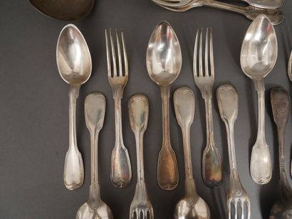 Set of 950°/°° silver flatware with contoured...