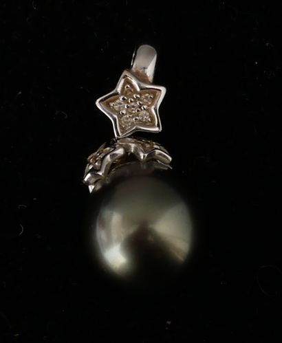Perle noire de forme poire, montée en pendentif,...