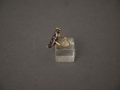 Bague marquise en or jaune 18k et argent,...