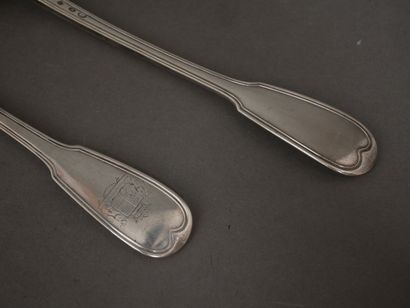 Two 950°/°° silver spoons, one engraved with...
