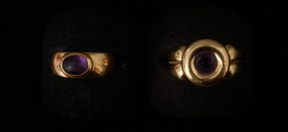 Deux bagues en or jaune 18k orné en serti...