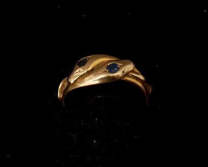 Bague double serpents en or jaune 18k serti...
