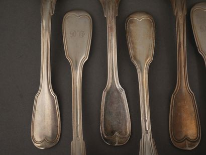 Set of 950°/°° silver flatware with contoured...